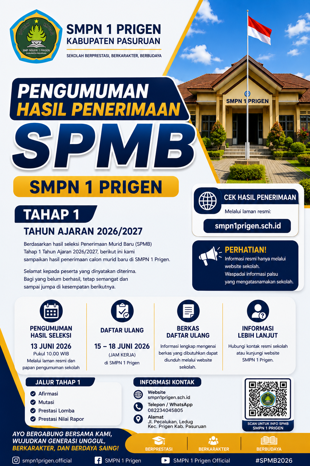 Pengumuman Seleksi SPMB Tahap 1 Tahun 2026/2027